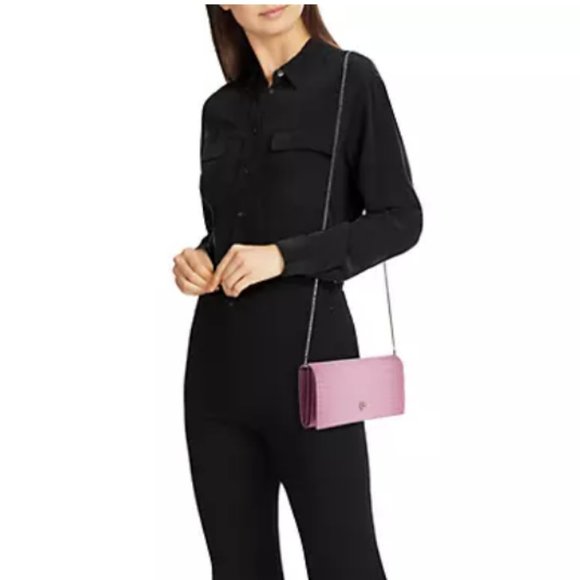 Alexander McQueen Croc-Embossed Leather Wallet-On-Chain Antic Pink - Picture 6 of 13